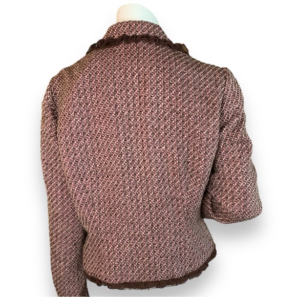 HI STUDIO JONATHAN MARTIN PINK BROWN TWEED CROPPED BLAZER WOMEN’S SIZE 16 - Picture 2 of 9